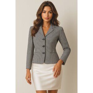 Ann Taylor Petites 10P Black White Vintage Silk Gingham Blazer City Chic Workwea